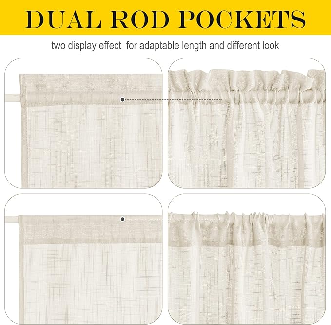 NICETOWN French Door Curtain - Linen Textured French Door Drape Privacy Open Weave Sheer Panel (30 inches Width by 40 inches Length, 1 Panel, Beige, Tieback Included)