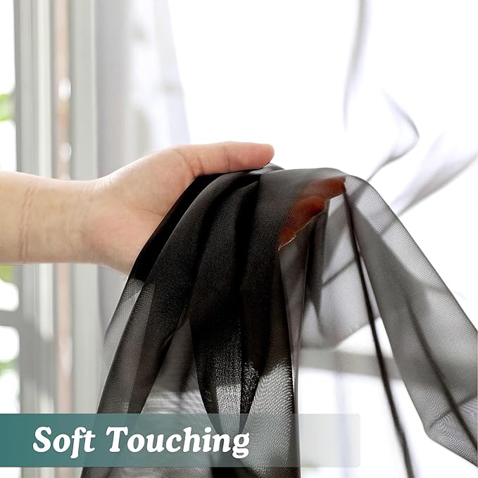 Chyhomenyc Black Sheer Curtains 96 Inches Long 2 Panels, Light Filtering Black Curtains for Living Room, Soft Gentle Voile Rod Pocket Bedroom Window Drapes, 59Wx96L Inch, 2PCS