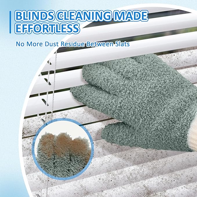 MIG4U Microfiber Dusting Gloves House Cleaning Glove for Blinds, Windows, Shutters, Furniture, and Car, Reusable Lint-Free Gray 2 Pairs S/M