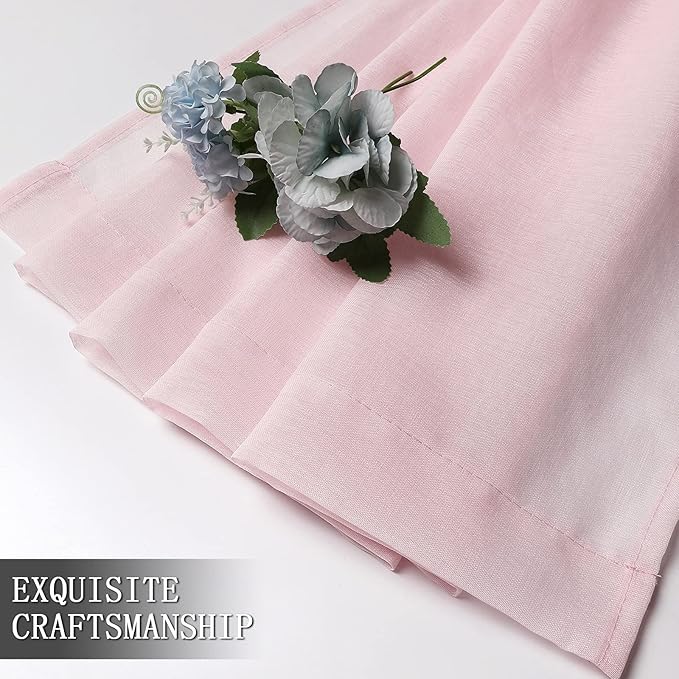 Tollpiz Sheer Curtain Linen Textured Living Room Curtains Sheer Light Filtering Rod Pocket Voile Curtain for Bedroom, 54 x 72 inches Long, Pink, Set of 2 Panels