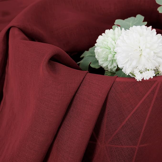 Tollpiz Short Sheer Curtains Linen Textured Bedroom Curtain Sheers Light Filtering Rod Pocket Voile Curtains for Living Room, 54 x 45 inches Long, Burgundy Red, Set of 2 Panels