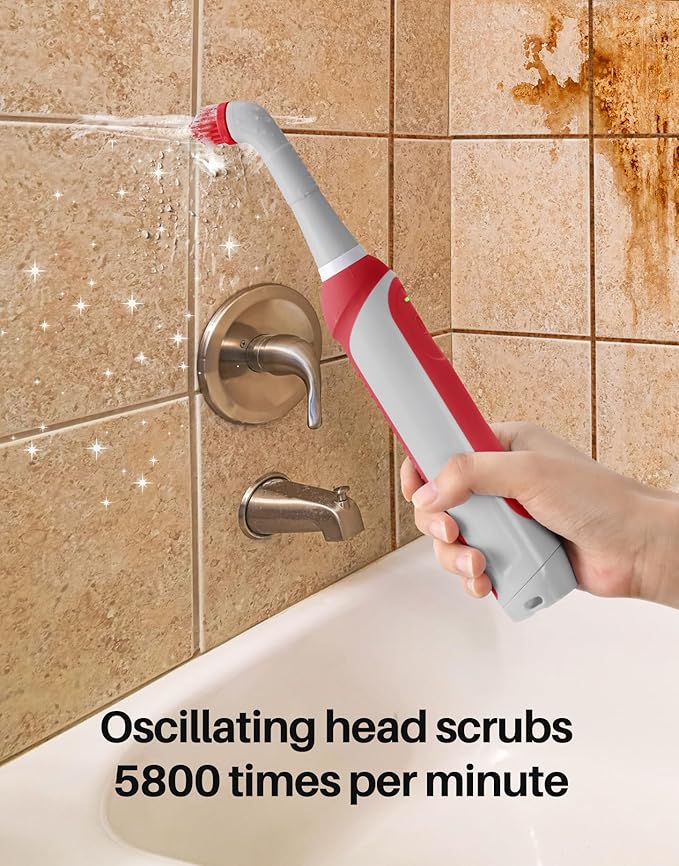 kHelfer Rechargeable Electric Grout Brush with Built-in Battery, Upgraded Stainless Steel Wire Power Brush & IPX7 Waterproof, Cordless Cleaning Brush & 5 Replacement Heads for Tile Grout Crevice