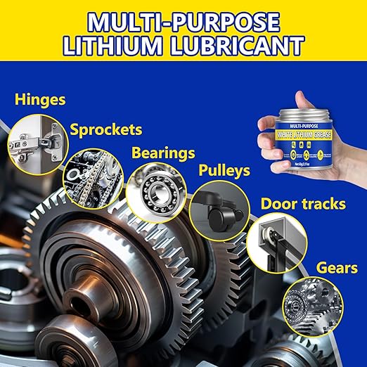AstraVox Multi-Purpose White Lithium Grease, 60ml Automotive Grease with Brush for Hinges, Wheel Bearings, Gears, and Garage Doors, Bike, Lithium Lubricant Ideal for Household Use, Marine, Industrial