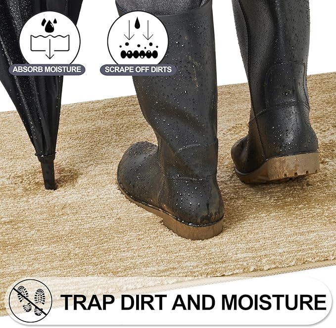 REFETONE Indoor Doormat, Front Door Mat 32"x48" Absorbent Rubber Backing Non Slip Back Door Mats, Washable Low-Profile Inside Floor Mat Door Rugs for Entryway, Resist Dirt Mud Mat for Dogs, Brown