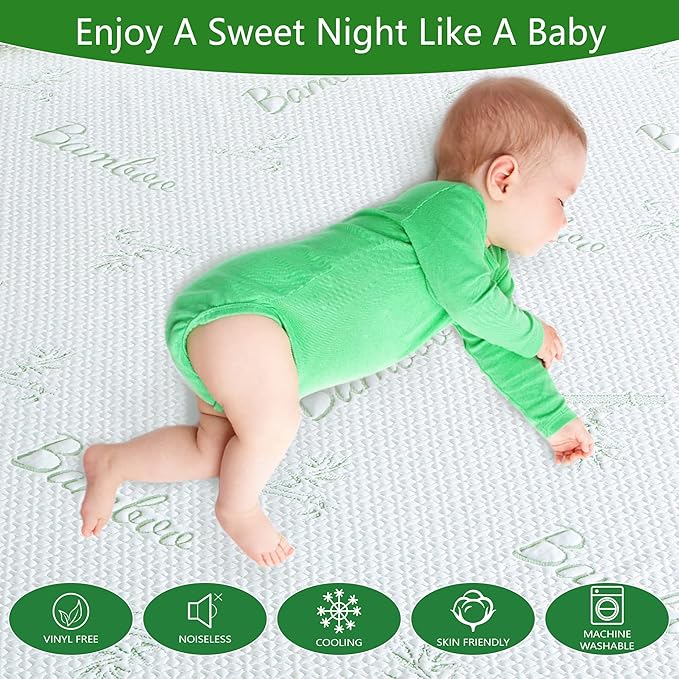 GOONIK Full Size Mattress Protector, Breathable Bamboo Viscose Waterproof Full Size Mattress Pad Cover with 6-16 inches Deep Pocket