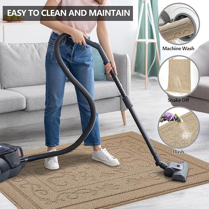 FONEYI Indoor Door Mat 36" x 59", Dirt Trapper Door Mats Non-Slip Entryway Rugs Washable, Absorbent Resist Dirt Welcome Mat, Low Profile Inside Floor Mats for Front Back Door and Entryway, Beige