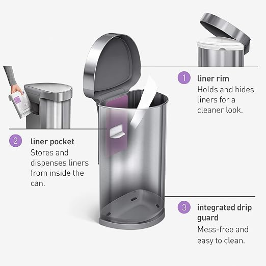 simplehuman 45 Liter / 12 Gallon Semi-Round Automatic Sensor Trash Can, Brushed Stainless Steel