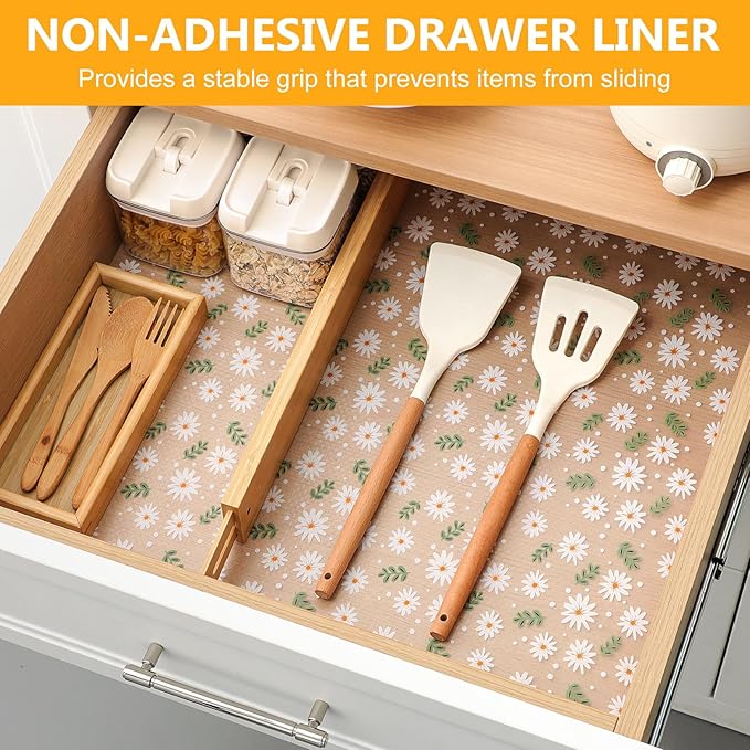 INNOLITES Shelf Liner – Cabinet & Drawer Liner Non-Adhesive – Waterproof Oil-Proof – Durable EVA with Floral for Kitchen Cabinets Refrigerator – BPA-Free, Easy to Cut 17.7" x 197"