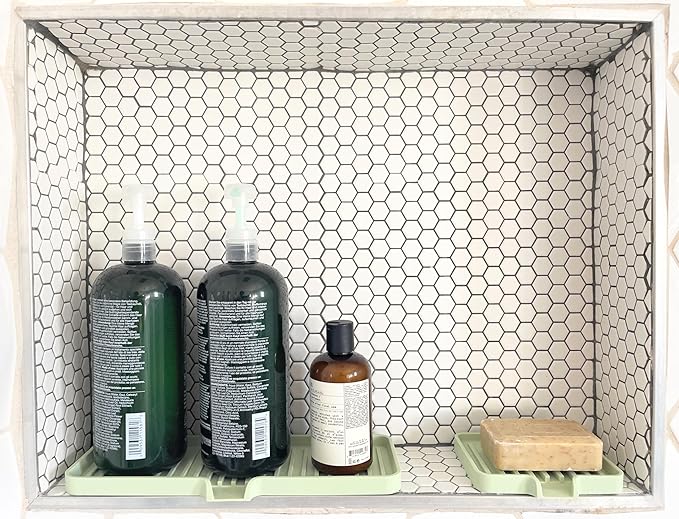 Happitasa Silicone Soap Dish Tray and Sponge Holder with Drain Chute, Pack of 2 | Bathroom and Kitchen Sink Organizer Caddy (Pistachio, 5.2"x4", 7.2 Ounces)
