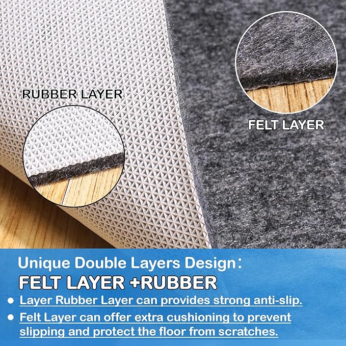 Non-Slip Rug Pads 1/4” Thick, 8x10Ft Waterproof Rugs Non Skid Rug Pad for All Floors and Finishes Durable Hardwood Floor Protective Felt Keeps Rugs in Place, Safe and Secure