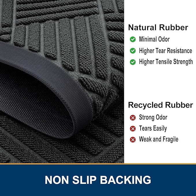 Smiry Front Door Mat Outside Entrance, Heavy Duty Outdoor Indoor Natural Rubber Doormat, Non Slip, Trap Dirt and Moisture, Easy Clean, Low Profile Patio Porch Entryway Mat, 35x23, Black