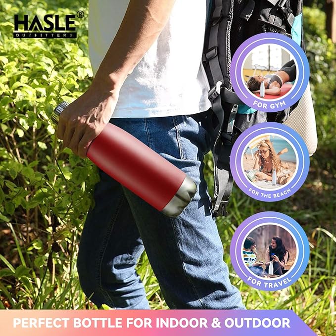 HASLE OUTFITTERS 17oz Stainless Steel Water Bottles Bulk, Vacuum Insulated Water Bottles Double Walled Powder Coated Reusable Metal Sports Water Bottles Keep Drinks Hot and Cold, Red, 8Packs