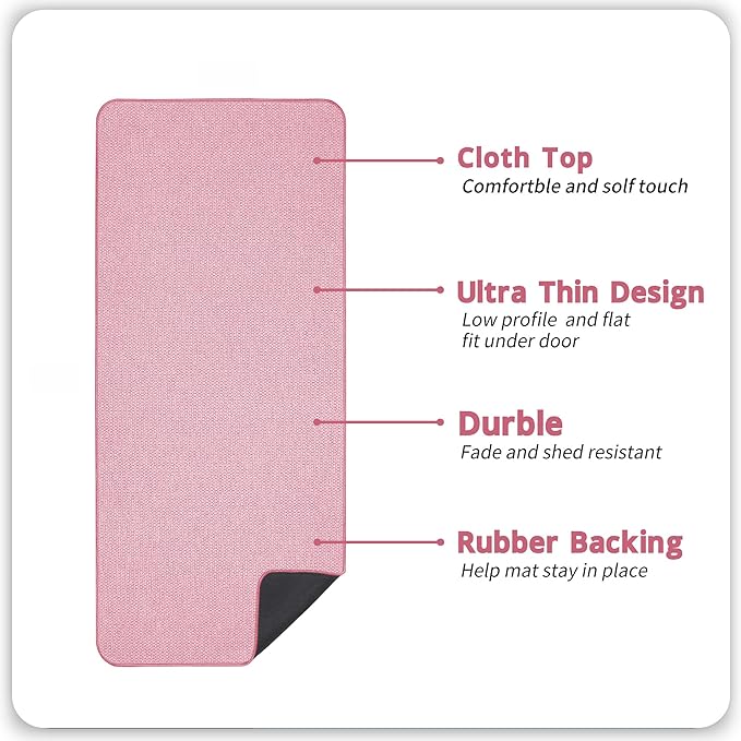 Bath Mat,Ultra Thin Bathroom Runner Rugs,Large Bath Mats for Bathroom,Quick Dry,Non-Slip,Machine Washable,Low Pile,Bath Rug,Shower Outside,Sink,Home Decor Accessories.Pink,2'x5'（24x60inch）