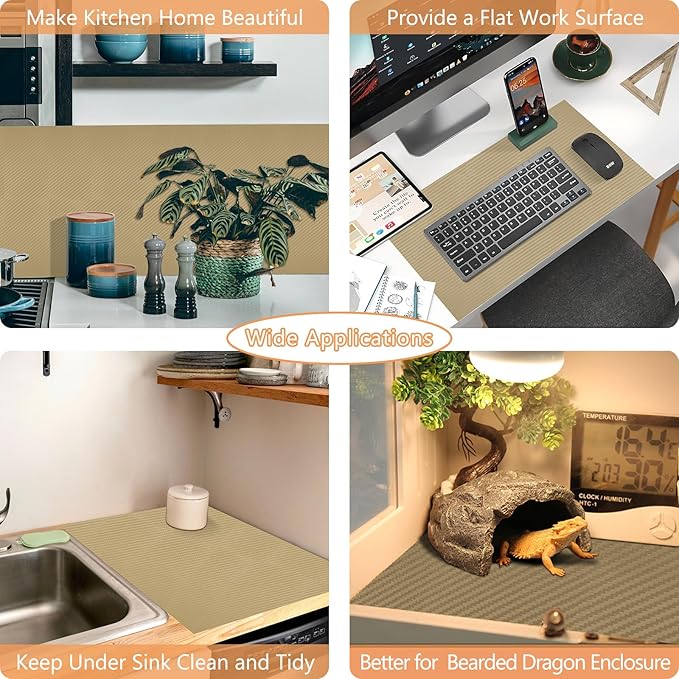 Self-Adhesive Shelf Liner Kitchen Liner, Waterproof Backed Paper Easy Peel and Stick Contact Liner Without Residue for Decor Your Desk Surface, Kitchen Countertops (Dark Khaki, 23.6 x 393.7 inches)