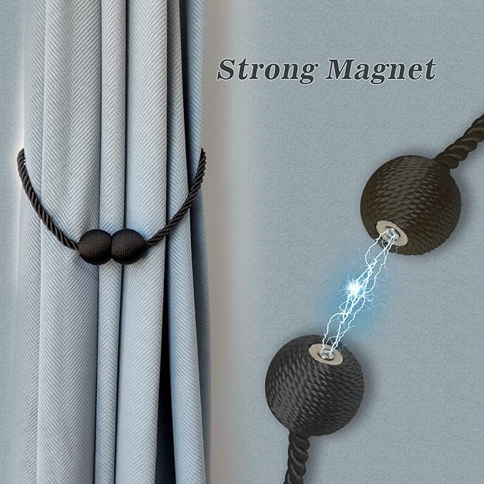 Hion Magnetic Curtain Tiebacks Black 2pcs, Curtain Tiebacks Buckles Holdbacks Holders Hooks Clip for Home Outdoor Bedroom Office Decorative Curtain