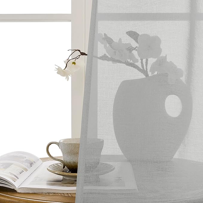 Tollpiz Short Sheer Door Curtain Closet Linen Textured Curtain Sheers Doorway Light Filtering Voile Patio Glass Door Rod Pocket Curtains French Door, 54 x 54 inches Long, Silver Grey, Set of 1 Panel