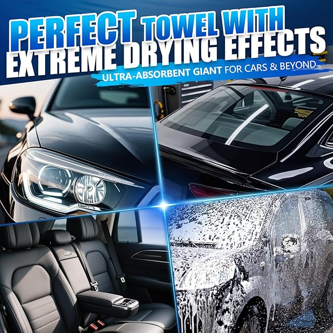 Airlab Car Drying Towel Microfiber Towels for Cars 1200 GSM Wash Auto Detailing Supplies Twist Pile Cleaning Cloth Absorbent Quick Dry Soft Loop Dry Flash Towel, 24 x 16 Inch,Pack of 1, Blue