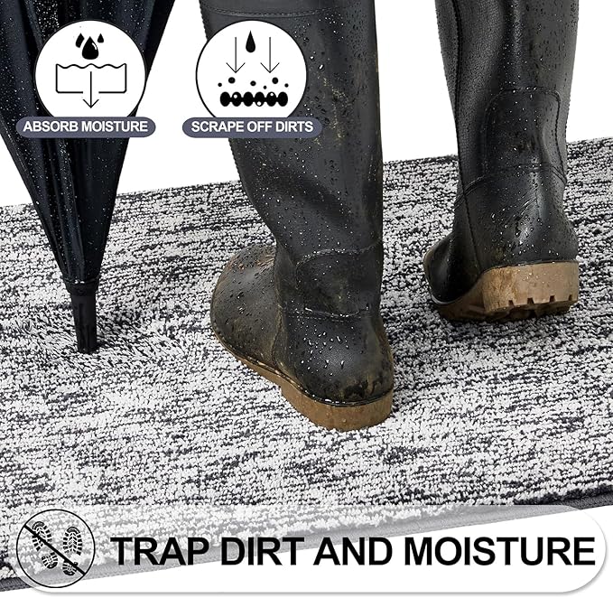 REFETONE Indoor Doormat, Front Door Mat 32"x48" Absorbent Rubber Backing Non Slip Back Door Mats, Washable Low-Profile Inside Floor Mat Door Rugs for Entryway, Resist Dirt Mud Mat for Dogs, Dark Grey