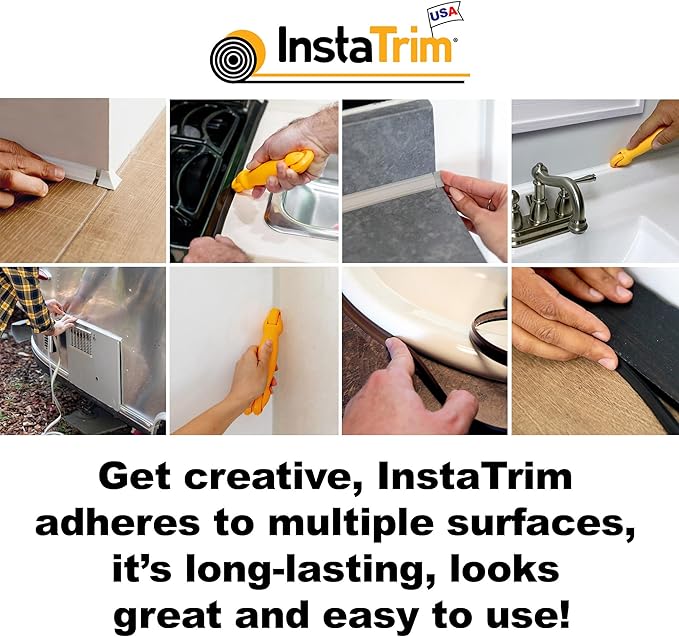 InstaTrim White New & Improved Caulk Trim, 3/4" by 10 ft, Flexible, Waterproof for Bathroom, Floors, and Walls | Easy Installation | No Mess, Stain Resistant, Made in The USA