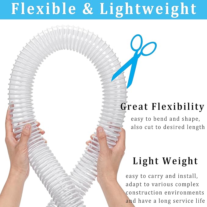 Dust Collection Hose 1-1/2 in × 5 ft Heavy Duty Clear Flexible PVC Reinforced Thicken Helix Suction Discharge Corrugated Pipe Hose for Fume Dust Collector Fitting Wood Chip Saw (1.5 inch hose)