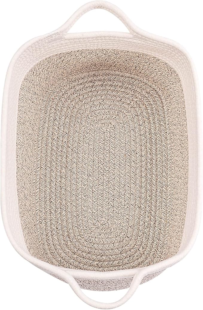 Medium and Large Woven Basket//With Handle, Used for Toys and Fabric Storage Basket used for Storing xl Storage Box, Decorative Storage Box Room 2pack (14L*10W*8.6H White Brown, 14Lx10Wx8.6H)