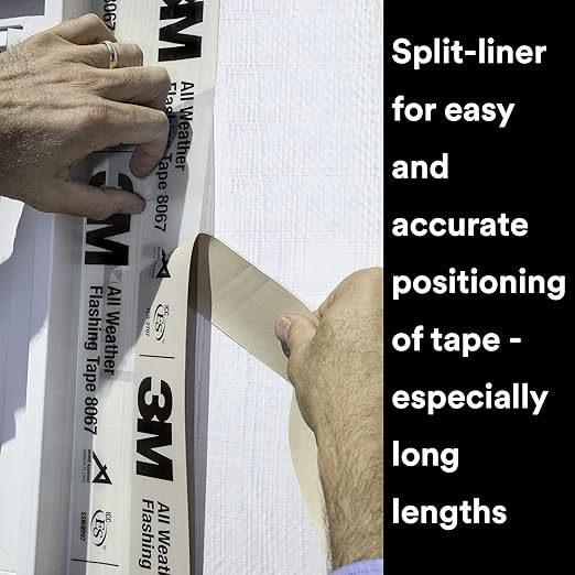 3M All Weather Flashing Tape 8067, 12 in x 75 ft, 1 Roll, Adhesive Backed Split Liner, Prevents Moisture Intrusion, Waterproof Flashing Seals Doors, Windows, Openings in Wood Frame Construction