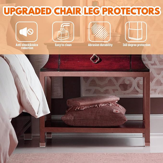 Rectangle Chair Leg Protectors for Hardwood Floors,16 PCS Silicone Covers to Protect Wood Tile Floors Felt Pads Furniture Leg Caps Reduce Noise. Easy to Move.(Clear,0.75 x 1.25 Inch,Rectangular)