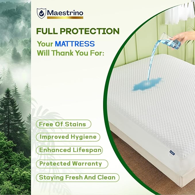 Luxury Queen Size Tencel Waterproof Mattress Protector Deep Pocket - Premium Cooling Bed Cover Pad - Hypoallergenic & Allergy-Friendly - Oeko-Tex Certified - Ultra Soft & Breathable