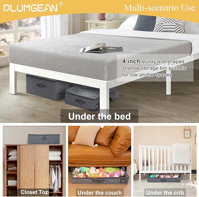4-Inch Under Bed Storage Containers (2-Pack) | Sturdy Sidewalls | Clear Cover & Label Holder | Foldable Closet Organizer | Stores Clothing/Blankets/Sweaters/Sheets