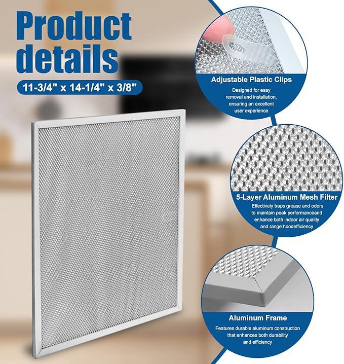 Allure Range Hood Filter Replacement 14.2" x 11.8" BPS1FA30 With 5-Layer Aluminum Mesh Fit for Broan. Nutone vent filter for Kitchen Overhead Exhaust Fan Blocks Grease & Filters Oven Air (2PIC)ENKTIK