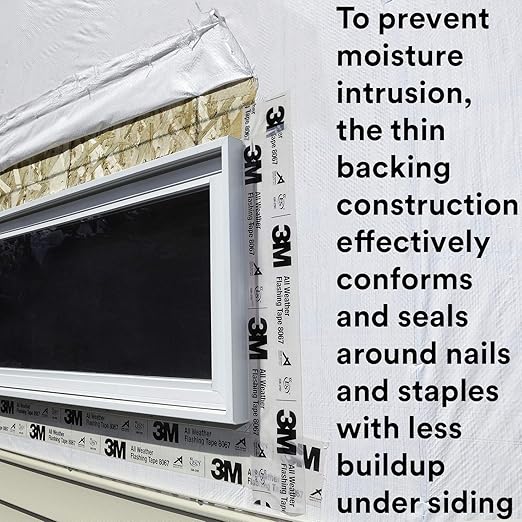 3M All Weather Flashing Tape 8067, 9 in x 75 ft, 1 Roll, Adhesive Backed Split Liner, Prevents Moisture Intrusion, Waterproof Flashing Seals Doors, Windows, Openings in Wood Frame Construction