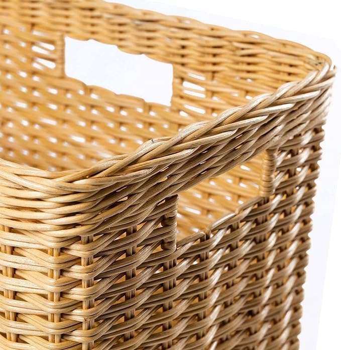 The Basket Lady Tall Rectangular Wicker Storage Basket, Large, 22.5 in L x 16 in W x 12.5 in H, Sandstone