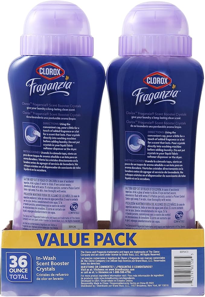 Clorox Fraganzia Scent Boosting in-Wash Laundry Crystals, Lavender - 12 Count - 18 Oz Each | Laundry Freshener Beads in Lavender Scent for Fresh, Clean, Great Smelling Clothes