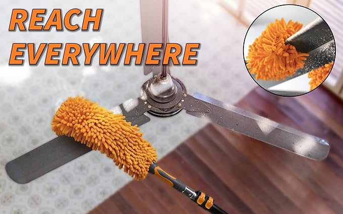 20 Foot High Ceiling Duster Kit and Scrub Brush with 4-12 ft Extension Pole // Telescoping Duster, Window Squeegee and Cobweb Duster with Extension Pole // Interior and Exterior House Cleaning Brushes