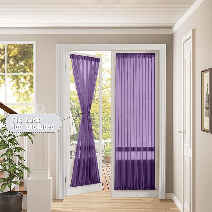 Tollpiz Sheer Door Curtain Closet Linen Textured Curtains Sheer Doorway Light Filtering Voile Patio Glass Door Rod Pocket Curtain French Door, 54 x 72 inches Long, Royal Purple, Set of 1 Panel