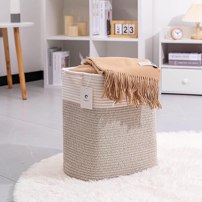 Medium and Large Woven Basket//With Handle, Used for Toys and Fabric Storage Basket used for Storing xl Storage Box, Decorative Storage Box Room (14L*15.7H WWhite Brown, 14L*10W*15.7H)