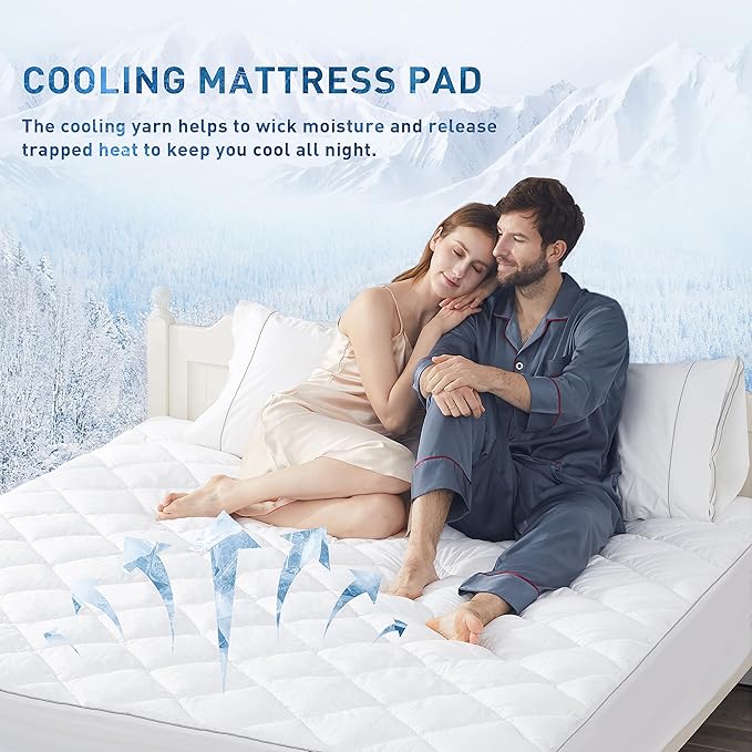 Sunflower Cooling Quilted Mattress Protector, Mattress Pad King Chill Soft, King Mattress Cover Waterproof, Extra Deep Pocket Thin Version, Machine Washable Durable, White, King 78''x 80''
