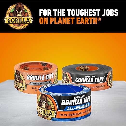 Gorilla All Weather Duct Tape, Black, 1.88" x 25 yd (Pack of 1) - UV and Temperature Resistant Waterproof Tape for Outdoor Repairs