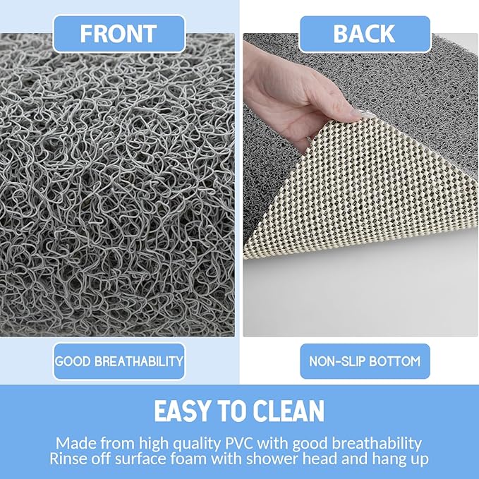 Non-Slip Shower Mat Bathtub Mat for Bath Tub,Anti Slip Bath Tub Mat,Floor Mat,Soft PVC Loofah Bathroom Mats,Foot Scrubber Mat,Quick Drying Easy Cleaning Mats for Wet Areas（40 * 16 Grey）