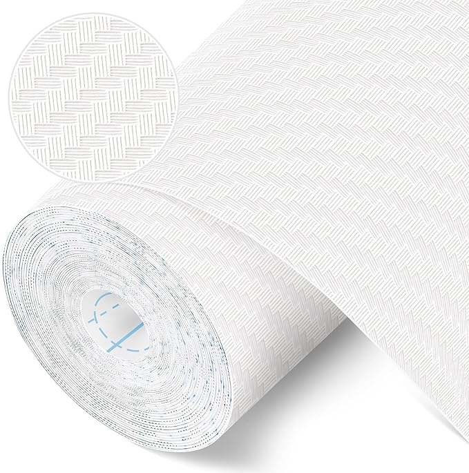 Self-Adhesive Shelf Liner Kitchen Liner, Waterproof Backed Paper Easy Peel and Stick Contact Liner Without Residue for Decor Your Desk Surface, Kitchen Countertops (White, 23.6 x 393.7 inches)