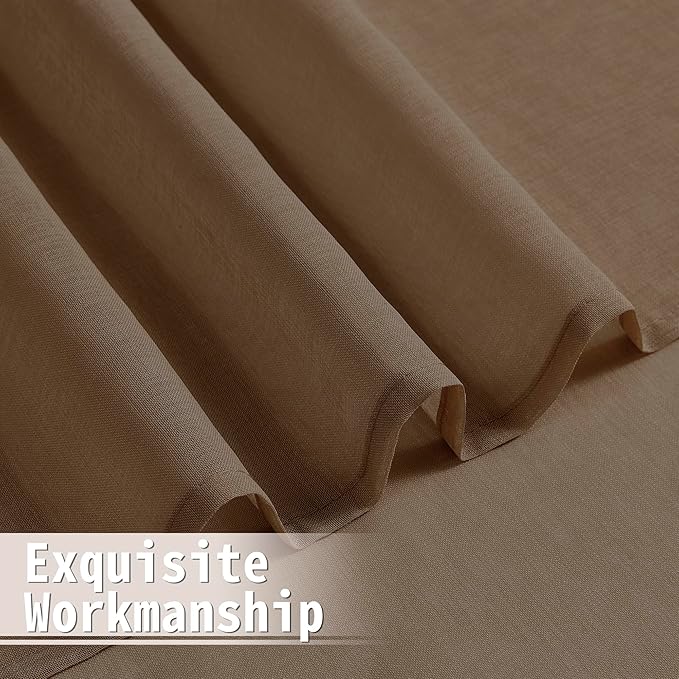 Tollpiz Sheer Door Curtains Closet Linen Textured Curtains Sheer Doorway Light Filtering Voile Rod French Door Pocket Curtain Patio Glass Door, 25 x 72 inches Long, Brown, Set of 1 Panel