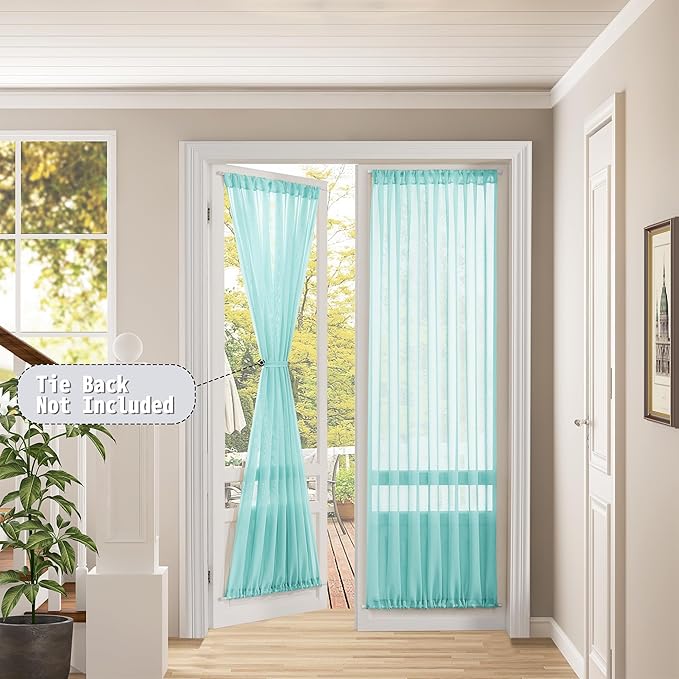 Tollpiz Sheer Curtains Closet Linen Textured Curtain Sheers Doorway Light Filtering Voile Patio Glass Door Rod Pocket Curtains French Door, 54 x 80 inches Long, Crystal Blue, Set of 1 Panel
