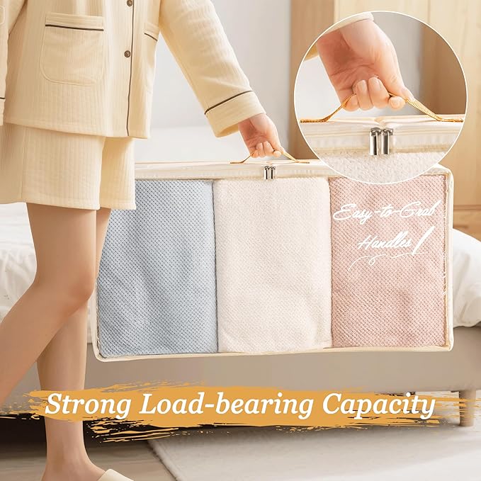 Criusia Under Bed Storage Bins with Clear PVC Lids – 2 Pack Large Underbed Organizers with Heavy-Duty Handles, Reinforced with 800G PP Panels & 80G Non-Woven Fabric – Waterproof & Foldable, Beige