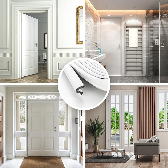 Weather Stripping Door Seal Strip - Soundproof Q Foam for Door Frame, Exterior Large Gap - Easy to Install (White, 50FT)