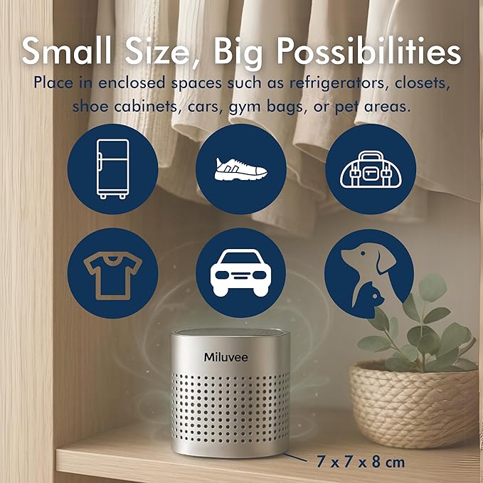 Premium Refrigerator Deodorizer, 10-Year Reusable Odor Eliminator for Car, Closet, Fridge, Shoe, Basement | No Power, No Refill, No Scent Air Purifier, Outperforms Baking Soda Charcoal Bags