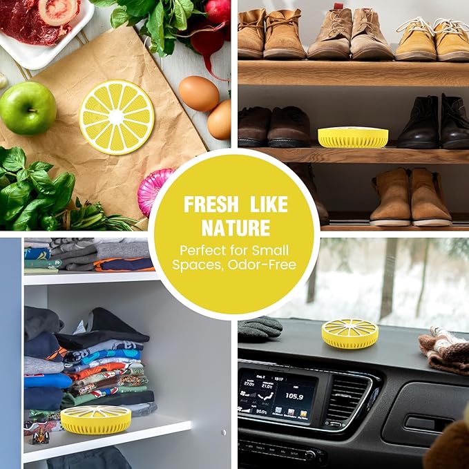 Refrigerator Deodorizer with AOP-KF Solid Alkali Technology, 2 Years Long-Lasting Fresh Odor Eliminator for Fridge, Kitchen, Apartment, Closet & Small Spaces, Lemon Design & Adjustable Clip (3 Packs)