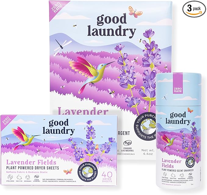 Good Laundry Bundle: Lavender Laundry Detergent Sheets (60 Loads), Scent Booster Beads (7oz) & Dryer Sheets (40ct) - Eco-Friendly, Plastic-Free, Hypoallergenic, Chemical-Free