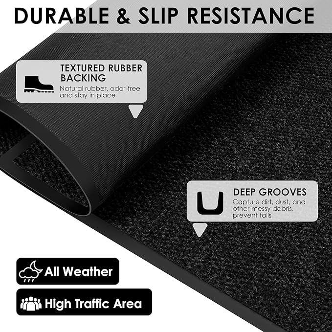 2′ x 11′ Front Door Mat Indoor Outdoor Entrance, Commercial Floor Mat Heavy Duty Dirt Trapper Entryway Doormat, Custom Size Non Slip Rubber Backing Welcome mat, Door Mat for High Traffic Area