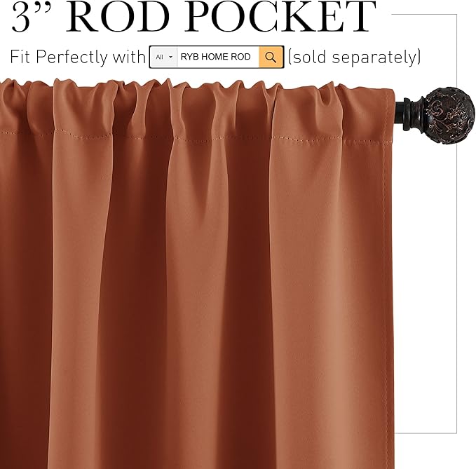 RYB HOME RV Curtains for Camper Windows - Soft Thermal Insulated Small Window Curtain Tiers for Cafe Kitchen Bedroom Basement Glass Door Window, W 42 x L 30 inches, Burnt Orange, 2 Panels