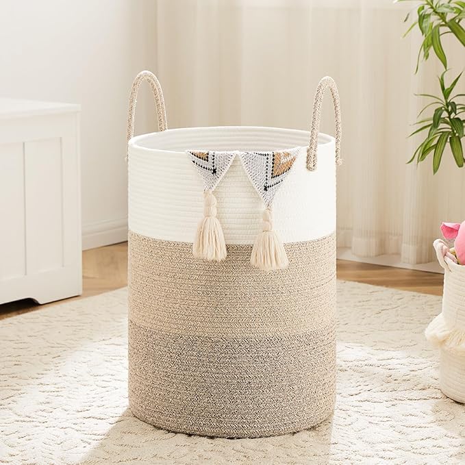 Laundry Basket,Woven Cotton Rope Laundry Hamper,80L for Decorative Storage of Dirty Clothes,Toys and Blankets in Bathroom,Bedroom and Living Room